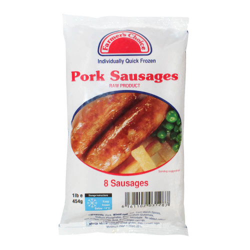 Farmer's Choice Pork Sausages 8s Frozen 454g