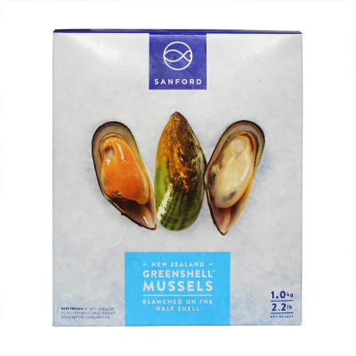 Sanford Green-Lip Half Shell Mussels Frozen 1000g