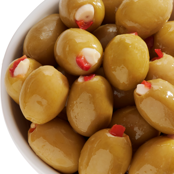 Olives stuffed with Garlic & Pimento Peppers from Belazu (Greece)